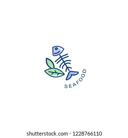 Vector icon and logo for seafood restaurant or cafe. Editable outline stroke size. Line flat contour, thin and linear design. Simple icons. Concept illustration. Sign, symbol, element.