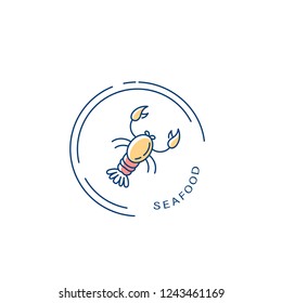 Vector icon and logo for seafood restaurant or cafe. Editable outline stroke size. Line flat contour, thin and linear design. Simple icons. Concept illustration. Sign, symbol, element.