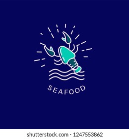 Vector icon and logo for seafood restaurant or cafe. Editable outline stroke size. Line flat contour, thin and linear design. Simple icons. Concept illustration. Sign, symbol, element.