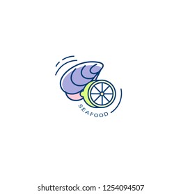 Vector icon and logo for seafood restaurant or cafe. Editable outline stroke size. Line flat contour, thin and linear design. Simple icons. Concept illustration. Sign, symbol, element.