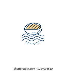 Vector icon and logo for seafood restaurant or cafe. Editable outline stroke size. Line flat contour, thin and linear design. Simple icons. Concept illustration. Sign, symbol, element.