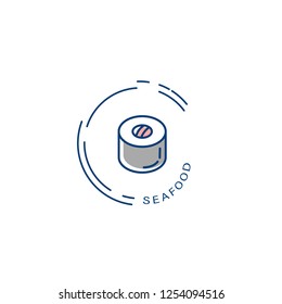 Vector icon and logo for seafood restaurant or cafe. Editable outline stroke size. Line flat contour, thin and linear design. Simple icons. Concept illustration. Sign, symbol, element.