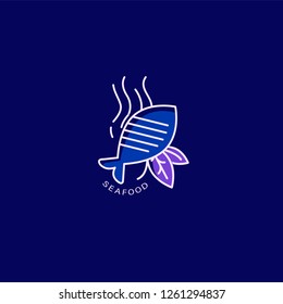 Vector icon and logo for seafood restaurant or cafe. Editable outline stroke size. Line flat contour, thin and linear design. Simple icons. Concept illustration. Sign, symbol, element.