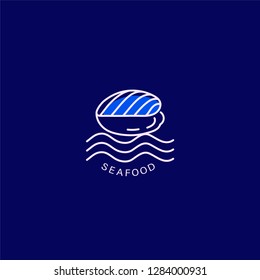 Vector icon and logo for seafood restaurant or cafe. Editable outline stroke size. Line flat contour, thin and linear design. Simple icons. Concept illustration. Sign, symbol, element.