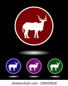 Vector icon logo set 3 in 1 with modern vintage white antelope on red, blue, violet and green background isolated on black highlighted