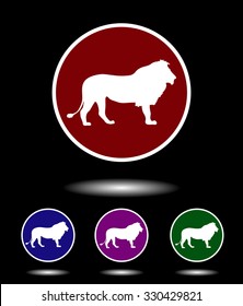 Vector icon logo set 3 in 1 with modern vintage white lion on red, blue, violet and green background isolated on black highlighted