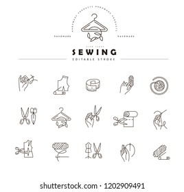 Vector icon and logo sewing and handmade. Editable outline stroke