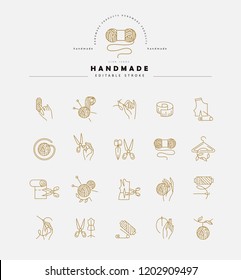 Vector icon and logo sewing and handmade. Editable outline stroke