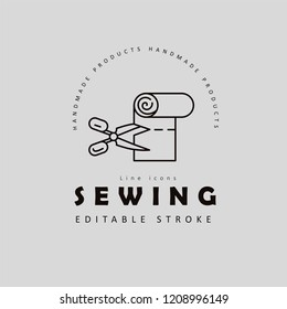 Vector icon and logo sewing and handmade. Editable outline stroke