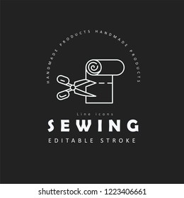 Vector icon and logo sewing and handmade. Editable outline stroke size. Line flat contour, thin and linear design. Simple icons. Concept illustration. Sign, symbol, element.