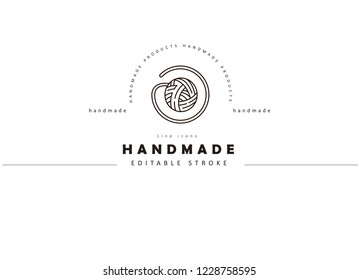 Vector icon and logo sewing and handmade. Editable outline stroke size. Line flat contour, thin and linear design. Simple icons. Concept illustration. Sign, symbol, element.