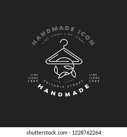 Vector icon and logo sewing and handmade. Editable outline stroke size. Line flat contour, thin and linear design. Simple icons. Concept illustration. Sign, symbol, element.