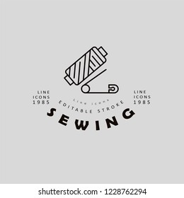 Vector icon and logo sewing and handmade. Editable outline stroke size. Line flat contour, thin and linear design. Simple icons. Concept illustration. Sign, symbol, element.