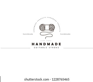 Vector icon and logo sewing and handmade. Editable outline stroke size. Line flat contour, thin and linear design. Simple icons. Concept illustration. Sign, symbol, element.