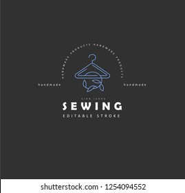 Vector icon and logo sewing and handmade. Editable outline stroke size. Line flat contour, thin and linear design. Simple icons. Concept illustration. Sign, symbol, element.