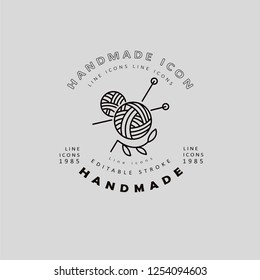 Vector icon and logo sewing and handmade. Editable outline stroke size. Line flat contour, thin and linear design. Simple icons. Concept illustration. Sign, symbol, element.