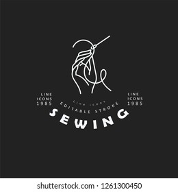 Vector icon and logo sewing and handmade. Editable outline stroke size. Line flat contour, thin and linear design. Simple icons. Concept illustration. Sign, symbol, element.