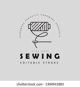 Vector icon and logo sewing and handmade. Editable outline stroke size. Line flat contour, thin and linear design. Simple icons. Concept illustration. Sign, symbol, element.