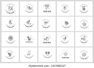 Vector icon and logo sewing and handmade. Editable outline stroke size. Line flat contour, thin and linear design. Simple icons. Concept illustration. Sign, symbol, element.