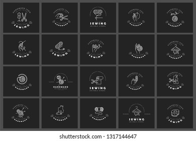Vector icon and logo sewing and handmade. Editable outline stroke size. Line flat contour, thin and linear design. Simple icons. Concept illustration. Sign, symbol, element.