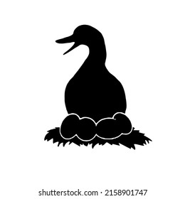vector, icon, and logo silhouette of brooding duck on white background.
