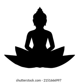 Vector, icon, and logo silhouette of buddha statue on a white background.