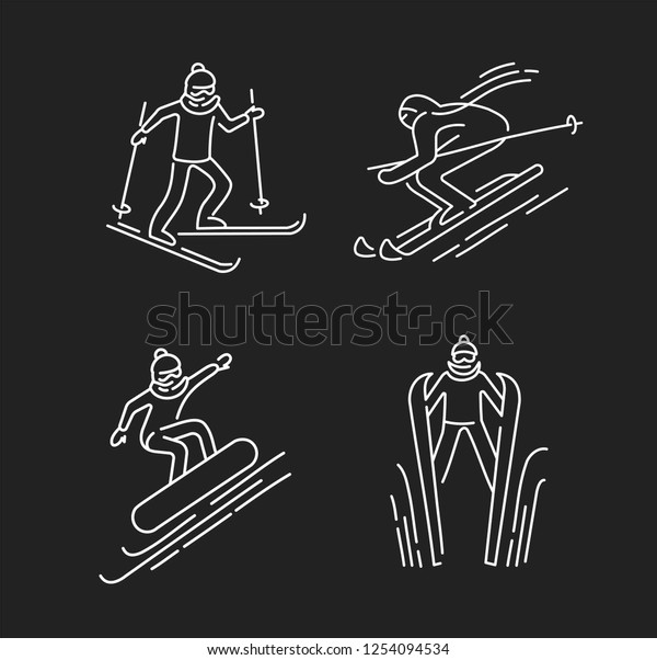 Vector icon and logo for snowboarding and skiing\
or other winter sports. Editable outline stroke size. Line flat\
contour, thin and linear design. Simple icons. Concept\
illustration. Sign,\
symbol