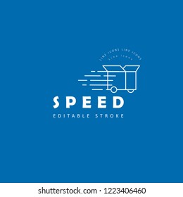 Vector icon and logo for speed motion. Editable outline stroke size. Line flat contour, thin and linear design. Simple icons. Concept illustration. Sign, symbol, element.