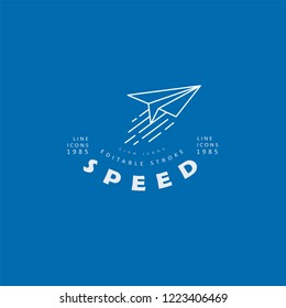 Vector icon and logo for speed motion. Editable outline stroke size. Line flat contour, thin and linear design. Simple icons. Concept illustration. Sign, symbol, element.