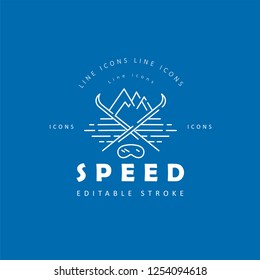 Vector icon and logo for speed motion. Editable outline stroke size. Line flat contour, thin and linear design. Simple icons. Concept illustration. Sign, symbol, element.