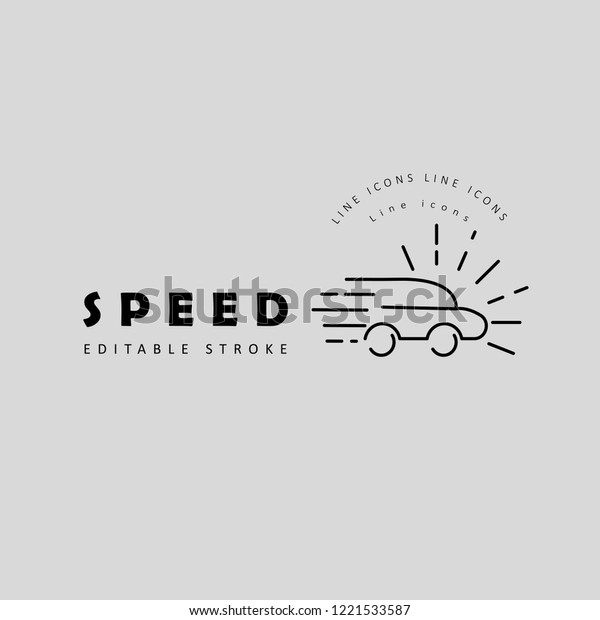 Vector icon and logo\
for speed motion. Editable outline stroke size. Line flat contour,\
thin and linear design. Simple icons. Concept illustration. Sign,\
symbol, element.