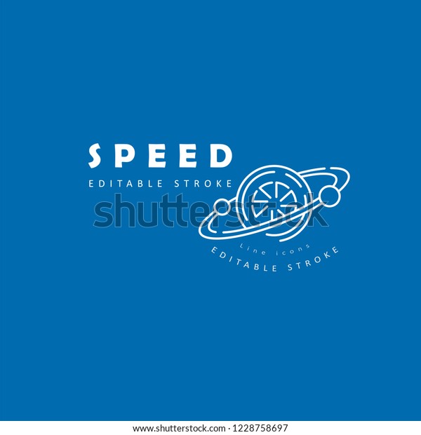 Vector icon and logo\
for speed motion. Editable outline stroke size. Line flat contour,\
thin and linear design. Simple icons. Concept illustration. Sign,\
symbol, element.