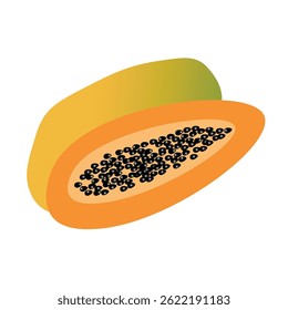 vector, icon, logo, split papaya fruit, orange color, looks like a very ripe fruit, the design is simple but looks very nice