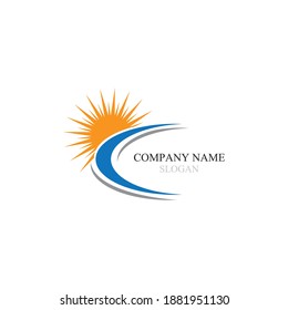 Plantilla de logotipo de icono vector Sun sobre horizonte