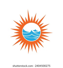 Plantilla de logotipo de icono vector Sun sobre horizonte