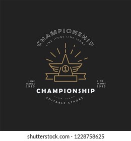 Vector icon and logo winner and champion. Editable outline stroke size. Line flat contour, thin and linear design. Simple icons. Concept illustration. Sign, symbol, element.