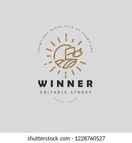 Vector icon and logo winner and champion. Editable outline stroke size. Line flat contour, thin and linear design. Simple icons. Concept illustration. Sign, symbol, element.