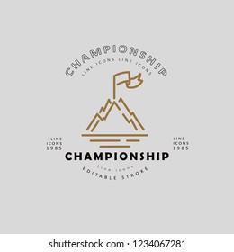 Vector icon and logo winner and champion. Editable outline stroke size. Line flat contour, thin and linear design. Simple icons. Concept illustration. Sign, symbol, element.