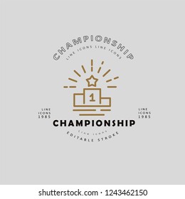 Vector icon and logo winner and champion. Editable outline stroke size. Line flat contour, thin and linear design. Simple icons. Concept illustration. Sign, symbol, element.