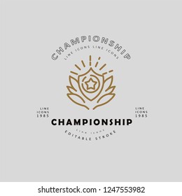 Vector icon and logo winner and champion. Editable outline stroke size. Line flat contour, thin and linear design. Simple icons. Concept illustration. Sign, symbol, element.