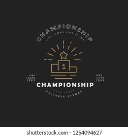 Vector icon and logo winner and champion. Editable outline stroke size. Line flat contour, thin and linear design. Simple icons. Concept illustration. Sign, symbol, element.