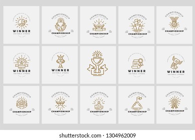 Vector icon and logo winner and champion. Editable outline stroke size. Line flat contour, thin and linear design. Simple icons. Concept illustration. Sign, symbol, element.