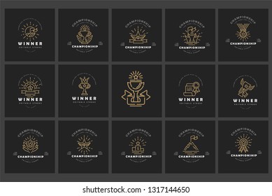 Vector icon and logo winner and champion. Editable outline stroke size. Line flat contour, thin and linear design. Simple icons. Concept illustration. Sign, symbol, element.