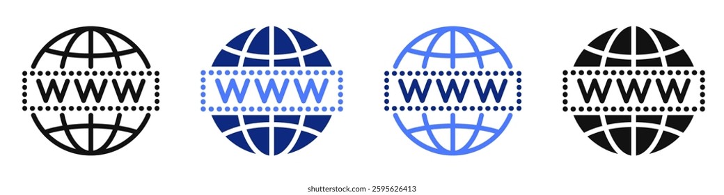 Vector icon or logo of www globe related to internet network, global communication, website address. Symbol for website or app ui, logo design, illustration