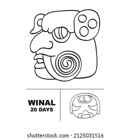 Vector icon with long count glyph from Maya calendar. Period symbol Winal