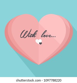 Vector Icon Love card in the form of heart. Heart of pink color. Text: With Love ...