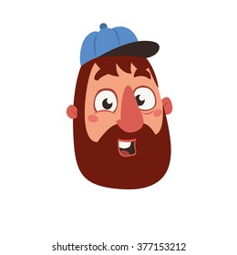 Vector icon of lumberjack in blue cap. Cartoon illustration icon on the isolated background