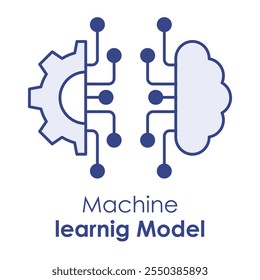 Ícone de vetor para modelo de aprendizado de máquina. Representa pontos de dados interconectados com símbolos algorítmicos, representando análise preditiva e treinamento de modelo de IA.