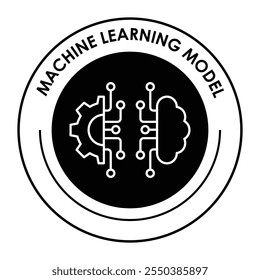 Ícone de vetor para modelo de aprendizado de máquina. Representa pontos de dados interconectados com símbolos algorítmicos, representando análise preditiva e treinamento de modelo de IA.