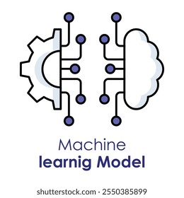 Ícone de vetor para modelo de aprendizado de máquina. Representa pontos de dados interconectados com símbolos algorítmicos, representando análise preditiva e treinamento de modelo de IA.